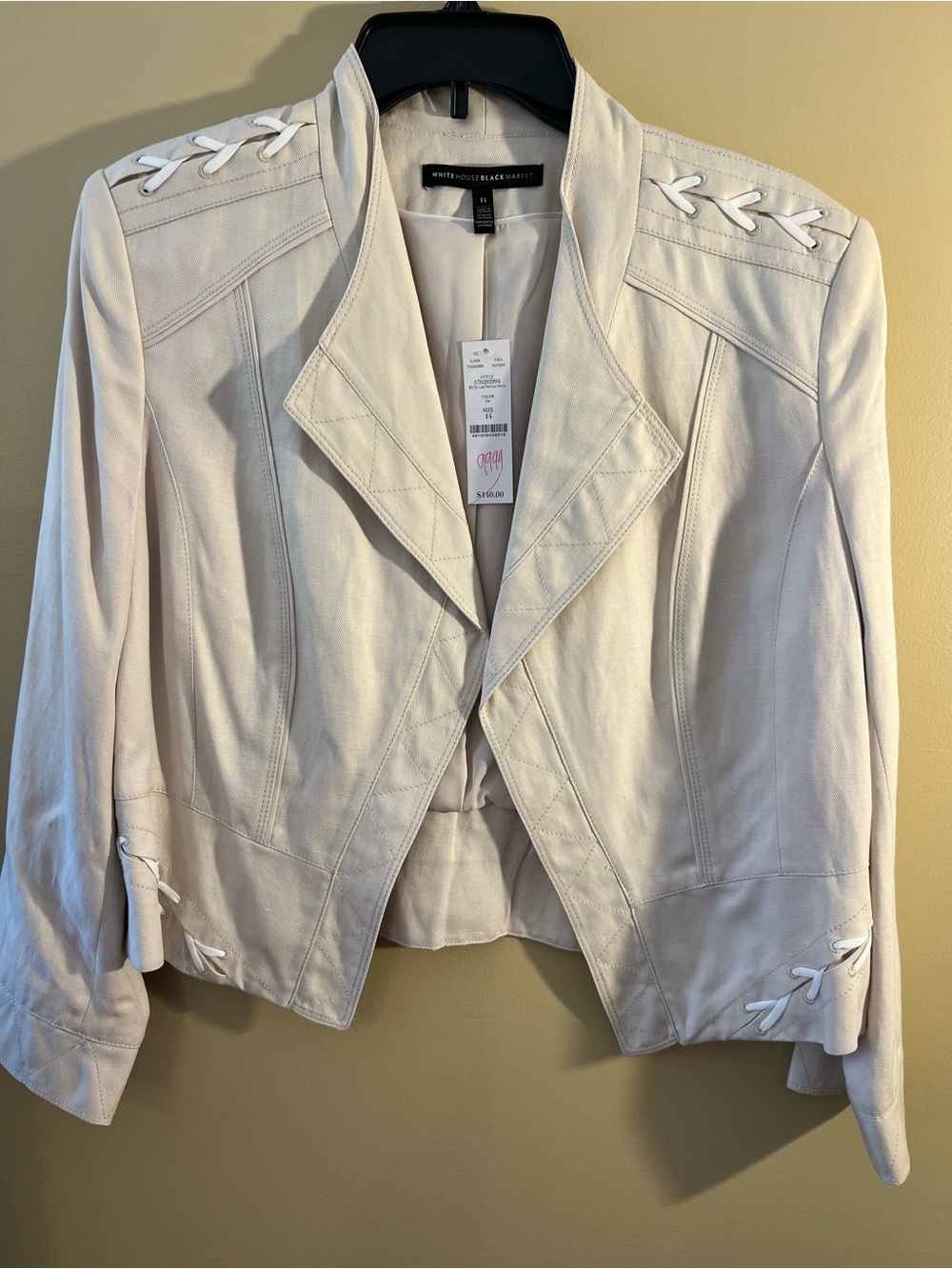 White House Black Market Cream Lace-Up Detail Blazer